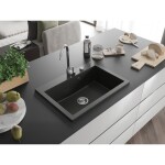 MEXEN MEXEN - Elix granitový drez 1-miska 700 x 500 mm, čierna/zlatá metalik, sifón chróm 6526701005-75