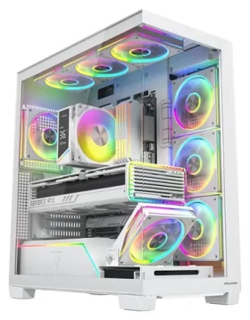Modecom Volcano Stellar PLUS ARGB biela / Skriňa / ATX / tvrdené sklo / 8x ARGB ventilátor / 1x USB-C / 2x USB 3.0 (AT-STELLAR-PLUS-8F-ARGB-20)