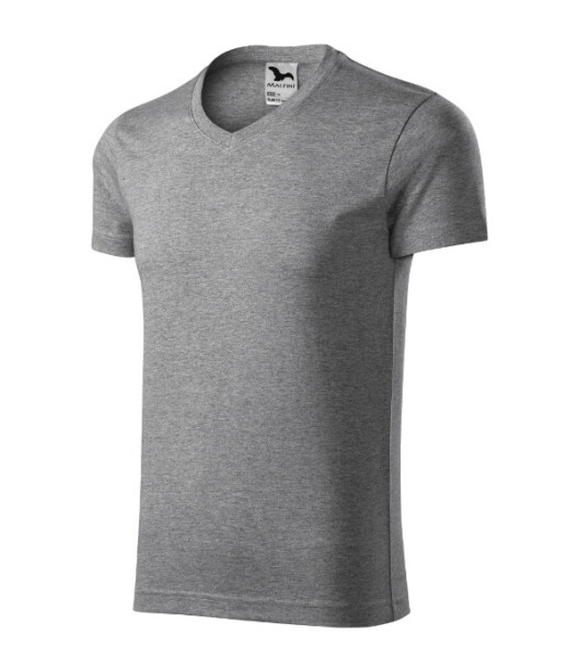 Pánske tričko Slim Fit s výstrihom do V tmavo šedá modrá L
