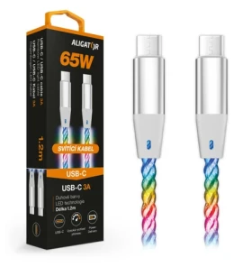 Aligator Dátový kábel POWER 3A 65W / USB-C / USB-C / 1 / 2m svietiaci (DATKP62)