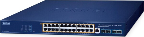 Planet PLANET GS-4210-24UP4X łącza sieciowe Zarządzany L2/L4 Gigabit Ethernet (10/100/1000) Obsługa PoE Modrý