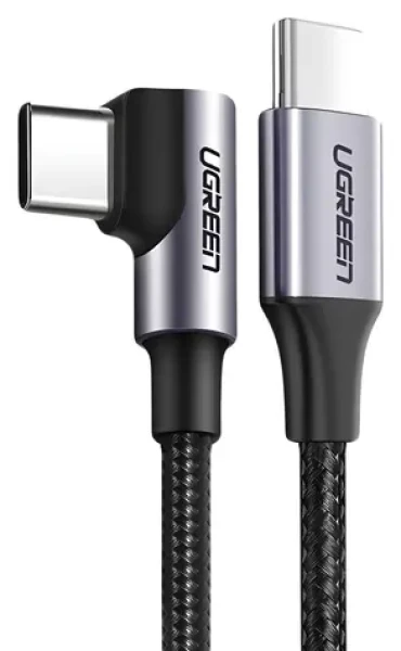 Ugreen US255 50125 šedá / Nabíjací kábel USB-C - USB-C / PD, QC / 60W / 3A / 2m / Uhlový konektor