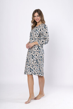 Dámska nočná košeľa WITALIA 1665 Béžová s modrou potlačou - LEVEZA M béžová s modrou