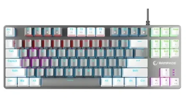 Rampage Snug bielo-šedá / Herná klávesnica / mechanická / KRGD Blue / RGB / drôtová (SNUGK14BS-GW)
