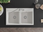 MEXEN MEXEN - Hektor granitový drez 2-bowl 800 x 480 mm, biela, sifón chróm 6521802000-20