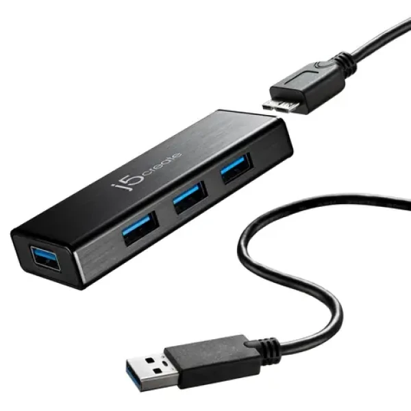 J5Create JUH340 čierna / USB hub / USB 3.0 / 4X USB-A / s napájacím adaptérom (JUH340-N)