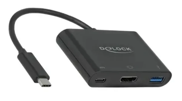 DeLock čierna / Adaptér USB Type-C na HDMI / DP Alt Mód / 4K / 30 Hz / USB-A / USB-C PD 60 W (64091)