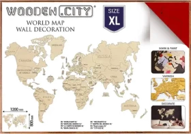Wooden City Drevená mapa sveta veľkosť XL (120x80cm) červená