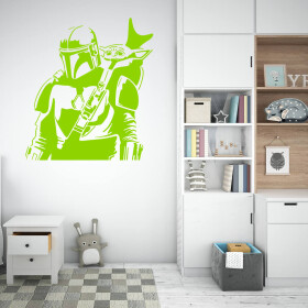 Veselá Stena Samolepka Mandalorian a Grogu Farba: zelená, Veľkosť: 80 x 89 cm