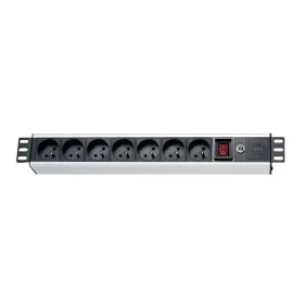 Xtendlan 19" rozvodný panel 7x230V čierna / ČSN / vypínač / prepäťová a prúdová ochrana / 1,5 U / kábel 1,8 m (ZASUVKA7F-19)