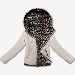 Miss TiTi (25898) Svetlo béžová dámska krátka bunda s motívom pantera odstíny béžové XL (42)