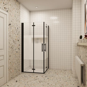 H K - Sprchovací kút MELODY BLACK LINE R807, 80x70 so zalamovacími dverami MBLINER807