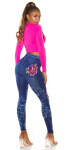 Sexy Jeanslook Leggings with floral print denimblue Einheitsgroesse