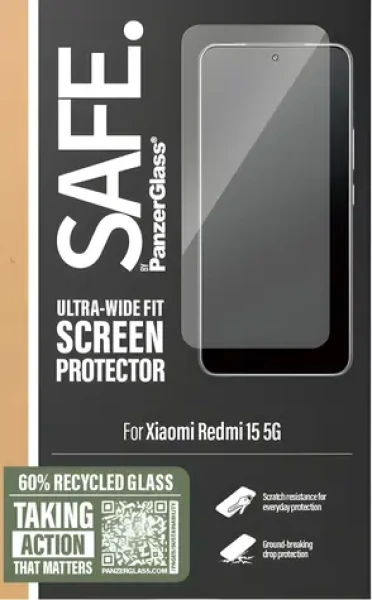 PanzerGlass SAFE čierna / Tvrdené sklo / UWF / pre XIAOMI Redmi 15 5G / plne nalepovacia (SA16271)