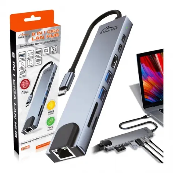 MT5046 sivá / Dokovacia stanica / 8v1 / HDMI 4K / VGA / LAN / USB-C PD 100W (MT5046)