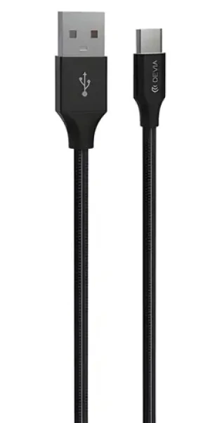 Devia Gracious Woven nabíjací kábel čierna / Kábel USB-A - USB-C / Textilné opletenie / 1 m (6938595337062)
