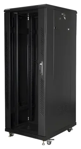 Lanberg FF01-6832-12B čierna / Stojanový rozvádzač / 19" / 32U / 600x800 mm / Sklenené dvere / Nosnosť 800 kg (FF01-6832-12B)