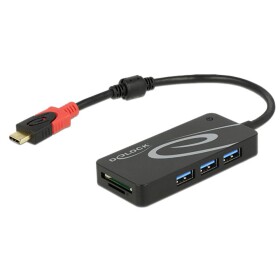 DeLock USB Hub USB 3.2 C (M) - 3x USB 3.2 A (F) amp; čítačka SD kariet čierna (62900)