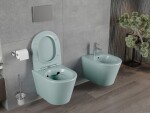MEXEN - Rico Závesná WC misa Rimless vrátane sedátka s slow, Duroplast, svetlo zelená mat 30724048
