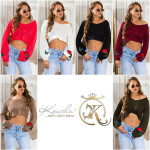 Sexy KouCla Crop knit sweater with patches Einheitsgroesse