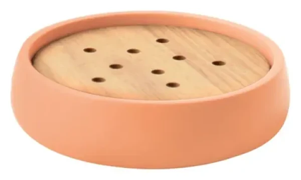 Spirella Sven mydlenka matná broskyňová / Polyresin / Drevo