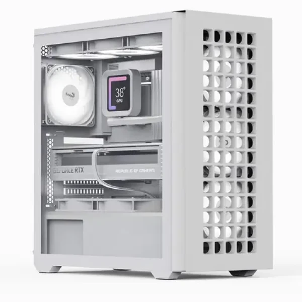 AeroCool D502A-G-WT-V1 biela / Skriňa / Midi Tower / ATX / Mesh / tvrdené sklo / RGB / bez zdroja (ACCM-MA02043.21)