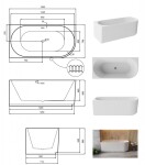 BESCO - Voľne stojaca vaňa DENAYA čierna/biela, sifón so štrbinovým prepadom - Farba - Čierna / biela, Farba sifónu - Biela, Rozmer vane - 150 × 75 cm, Spôsob prevedenia - Ľavé VANDENA150BWLW