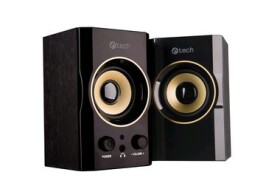 C-TECH reproduktory SPK-11, 2.0, drevené, čierno-zlaté, USB, 5W (SPK-11)