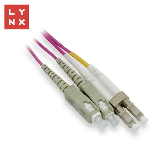 Lynx LC-SC / Optický patch kábel / 50/125 µm MM / OM4 / Duplex / 5 m (LX-DPX-LC/SC-OM4-5)
