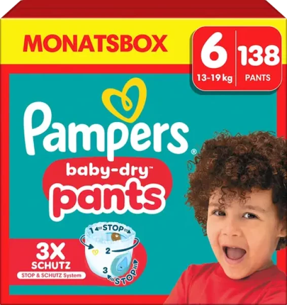 Pampers Baby Dry 13-19kg (138 ks) / plienkové nohavičky / veľkosť 6 (13-19kg) (8006540710791)