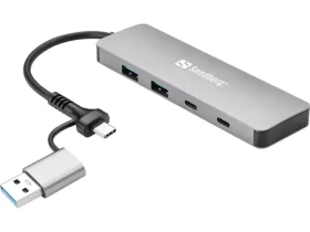 Sandberg rozbočovač strieborná / USB-C/A na 2 x USB-A 2 x USB-C (136-64)