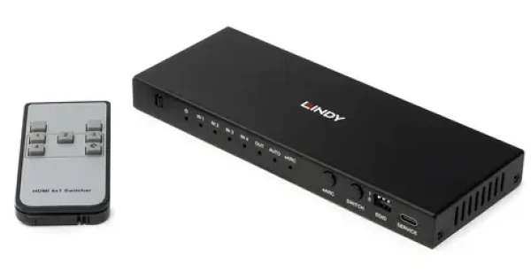 Lindy HDMI Switch 4- Port / KVM switch / 4X HDMI / 8K 60Hz / kov / čierna (38386)