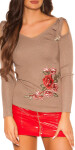 Trendy KouCla Coldshoulder Sweater with embroidery Einheitsgroesse