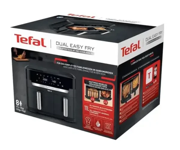 TEFAL Easy Fry Dual XXL EY942HE0 sivá / Teplovzdušná fritéza / 2020 W / 11 l (EY942HE0)