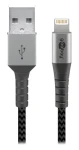 Goobay 49269 sivá, strieborné konektory / Nabíjací kábel / USB-A - Lightning / textilný / MFi / 2 m (49269)