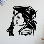 Veselá Stena Samolepka Hlava Pirátky Farba: šedá, Veľkosť: 80 x 80 cm