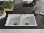 MEXEN/S MEXEN/S - Hektor granitový drez 2-bowl 800 x 480 mm, biela, čierny sifón 6521802000-20-B