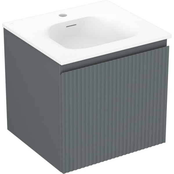 MEXEN/S - Rivel kúpeľňová skrinka 50 cm s umývadlom Vela, 1 šuplík, reliéf, grafit mat/biela mat 91A20-05047-1-BF66-W23M01
