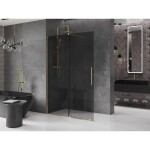 MEXEN/S - Velar Sprchová zástena posuvná Walk-in 150 x 200, grafit 8 mm, zlato 871-150-000-43-50
