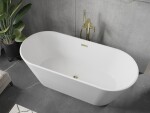 MEXEN/S - Flavia voľne stojaca vaňa 170 x 75, biela, sifón a prepad zlatá 54031708000-50