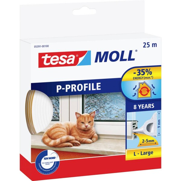 Tesa P-Profil 05391-00100-02 tesniaca páska tesaMOLL® biela (d x š) 25 m x 9 mm 25 m; 05391-00100-02