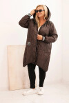 Dámska prešívaná bunda Plus Size s kapucňou a športovými manžetami Brown UNI