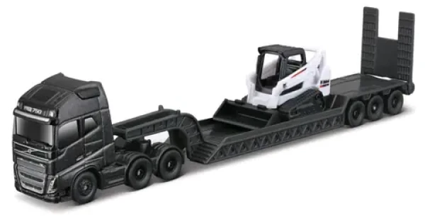 Maisto Mini pracovné stroje - Sada ťahača Volvo FH16 s prívesom + Bobcat T590