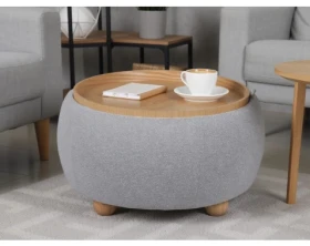 Okrúhly taburet zmeniteľný na stolík Tiziano, svetlo šedá látka%