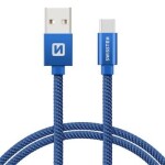 SWISSTEN TEXTILE dátový kábel USB - USB-C 0.2m modrá (71521108)