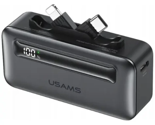 USAMS XB-Series CD233 strieborná / Powerbanka / 5000 mAh / PD 20W / vstavaný kábel USB-C/Lightning (5KCD23302)