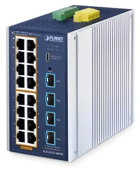 Planet IGS-4215-16P4X / Switch priemyselný / 16x Gigabit RJ-45 PoE 802.3at / 4X 10G SFP+ / L2+ / IP30 (IGS-4215-16P4X)