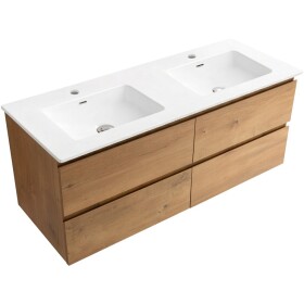 CERANO - Kúpeľňová skrinka Carole - dub medový + keramické dvojumývadlo Novo - biela lesklá - 121x49,5x46,5 CER-979863