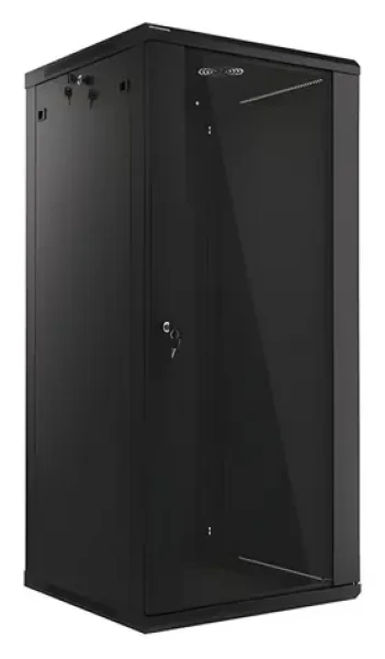 Lanberg WF01 čierna / Nástenný rozvádzač / 19" / 27U / 600x600 mm / sklenené dvere / nosnosť 60 kg (WF01-6627-10B)