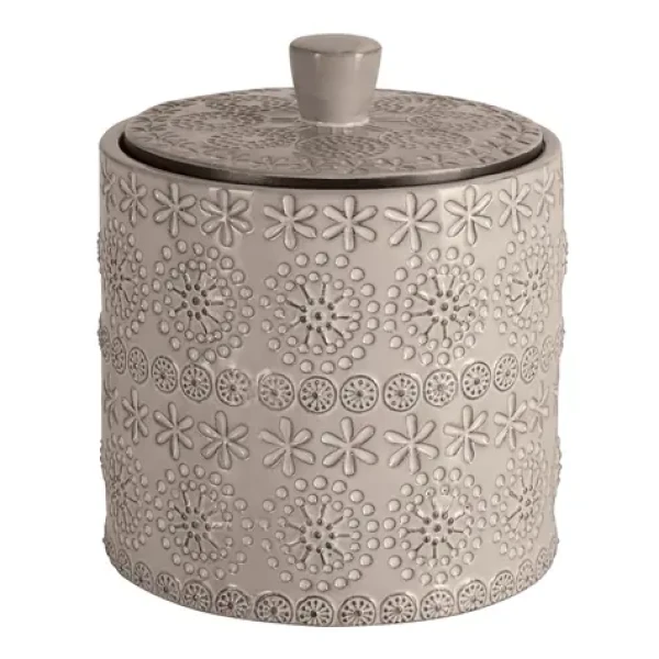 Spirella RELIEF / Dóza na odličovacie tampóny / béžová / porcelán / 9,3 × 11 cm